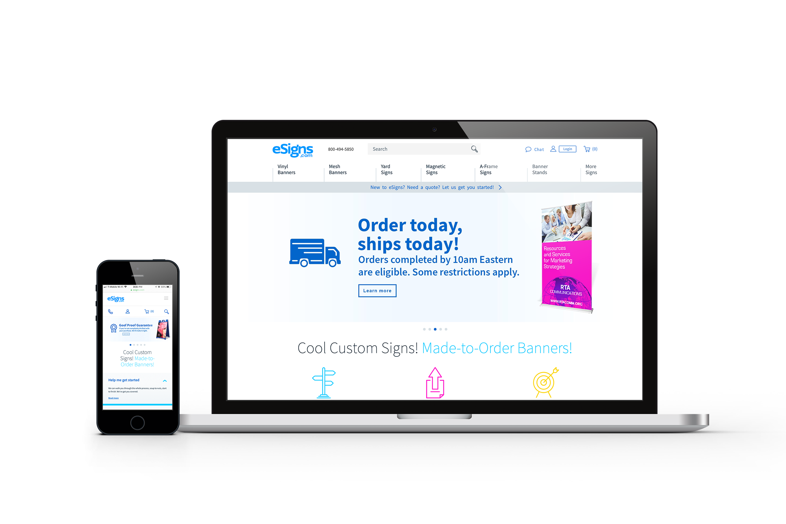 eSigns redesign shown on laptop and phone