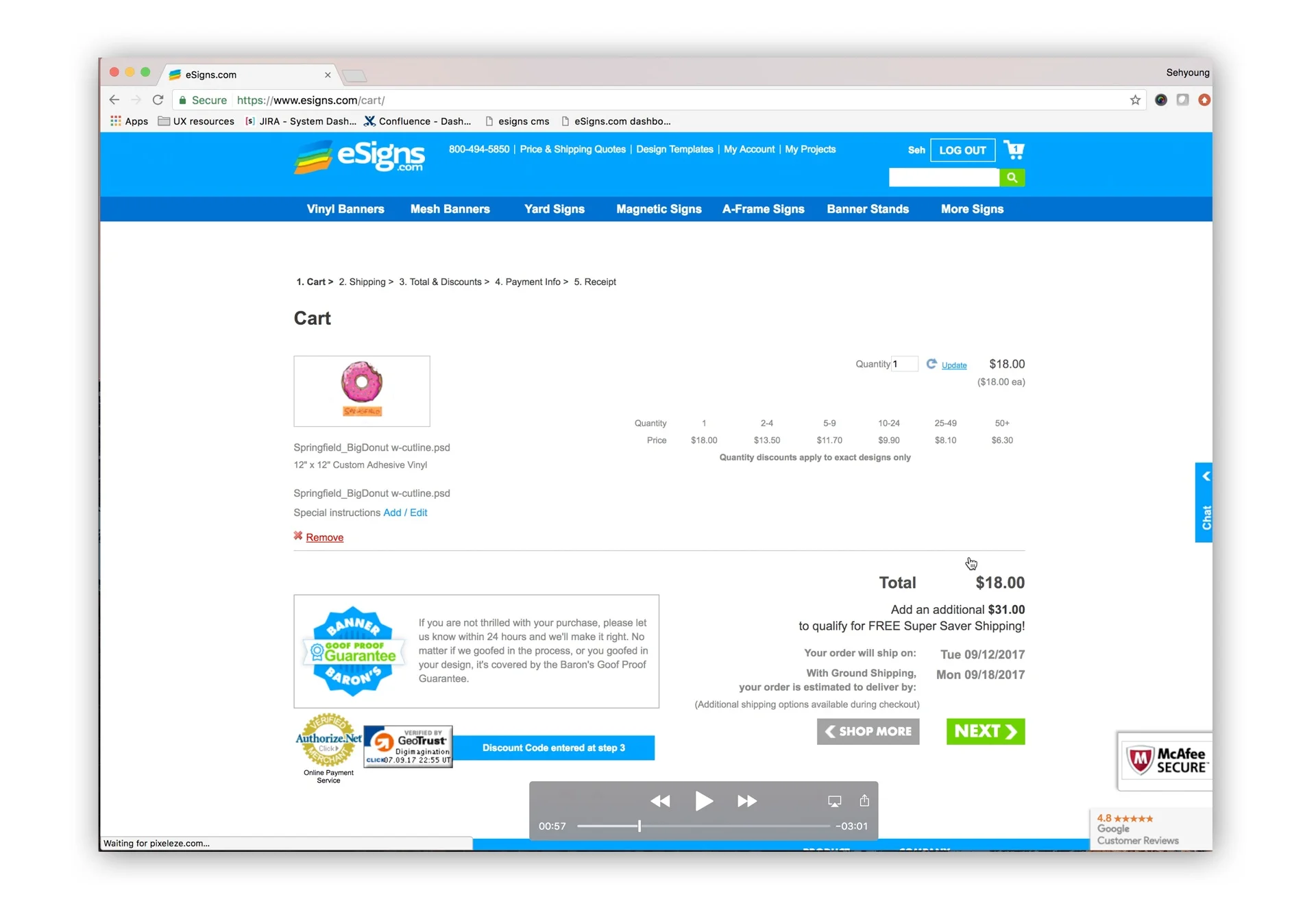 Previous cart page