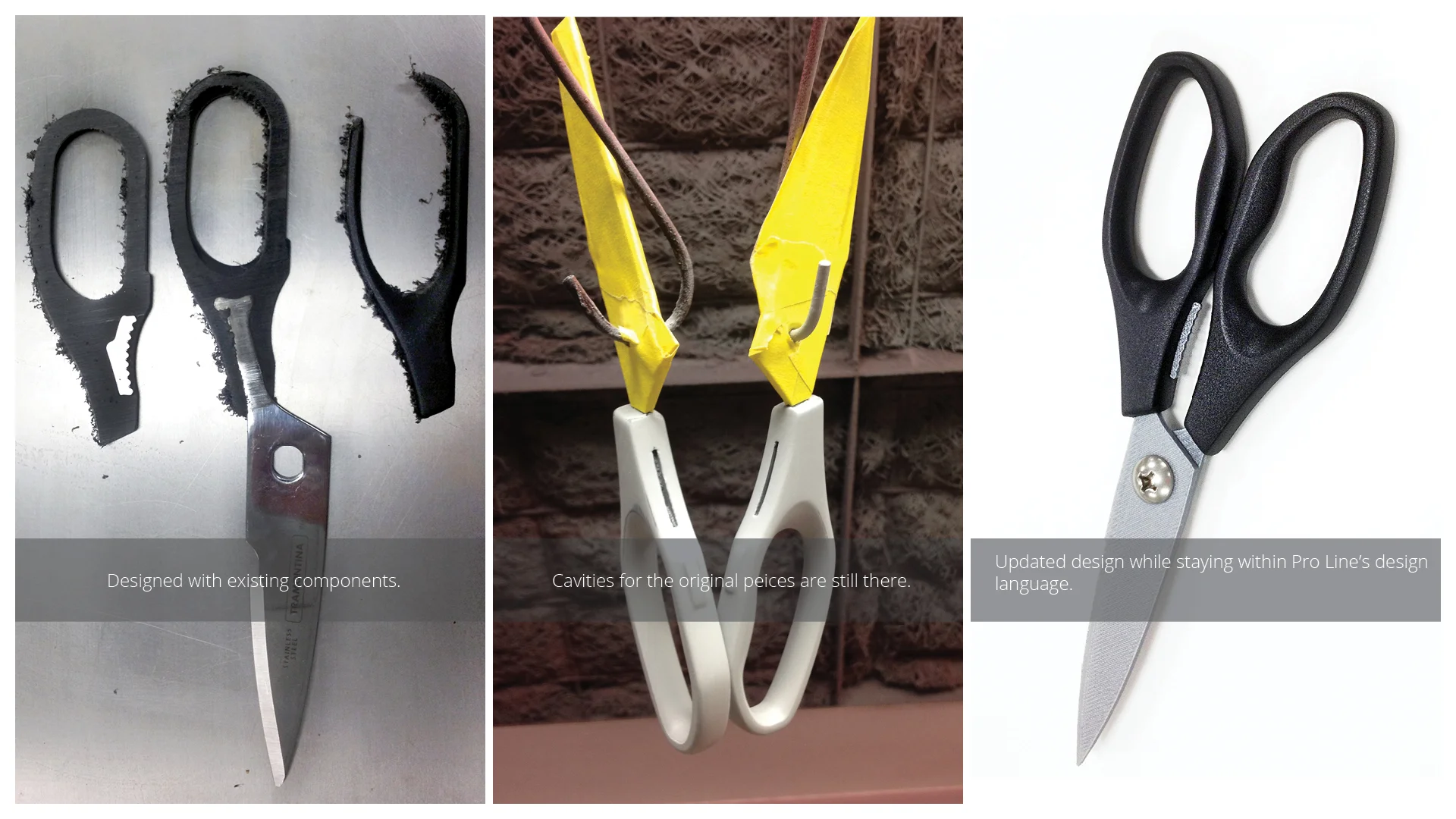 Pro Line prototype process — designed around existing components, with cavities for the original hardware still in place