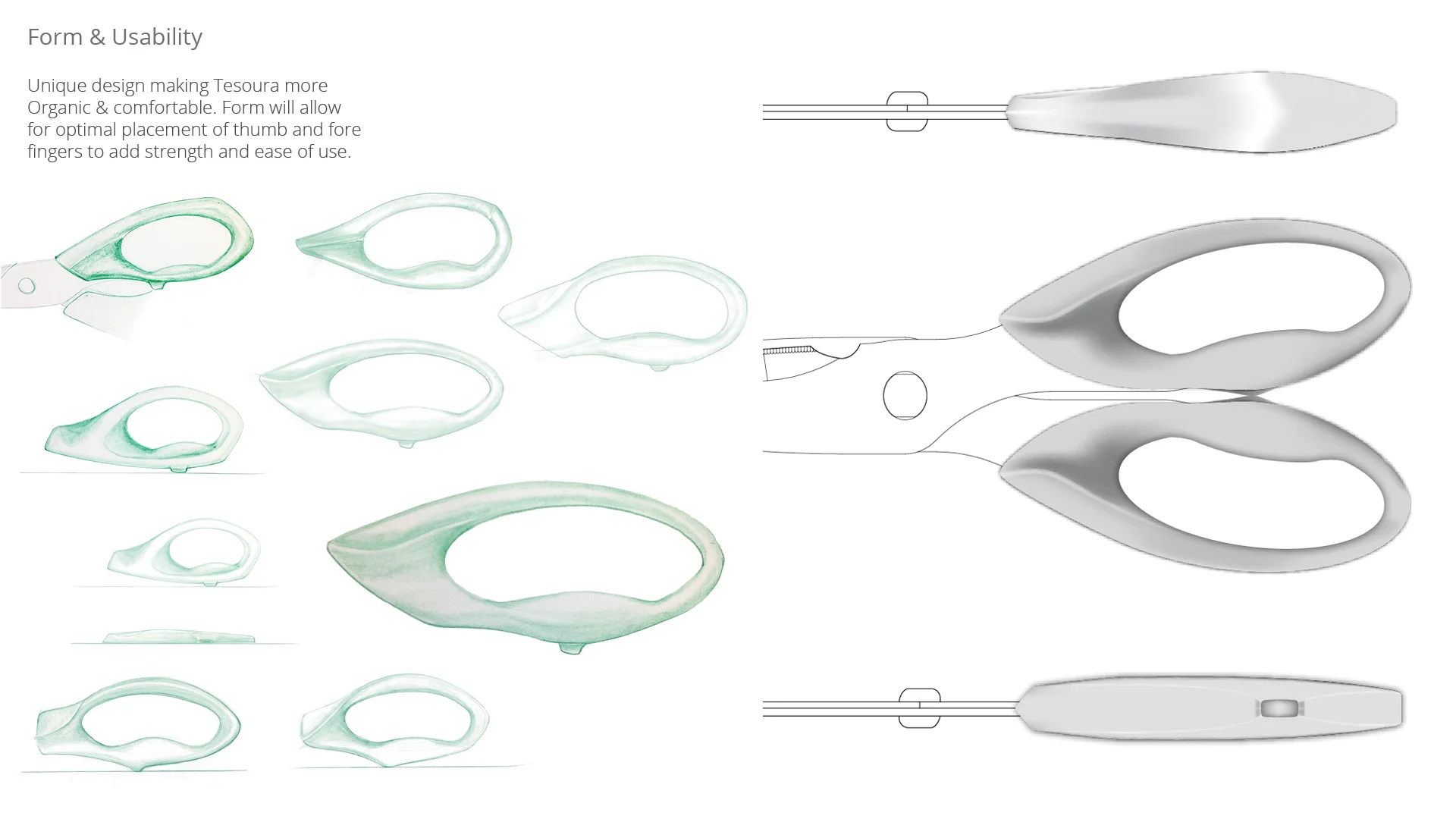 Form and usability sketches — handle shape exploration for optimal thumb and finger placement