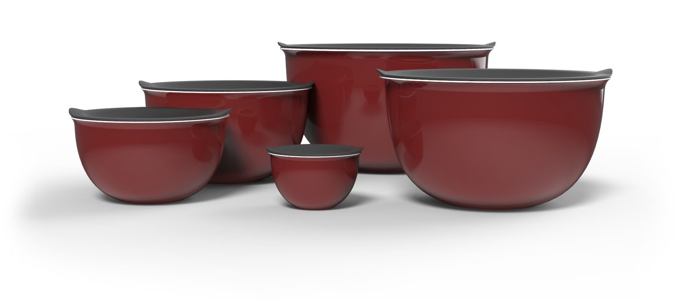 The Nesting Mixing Bowls family — mixing bowls and prep bowls with lids, rendered as a set