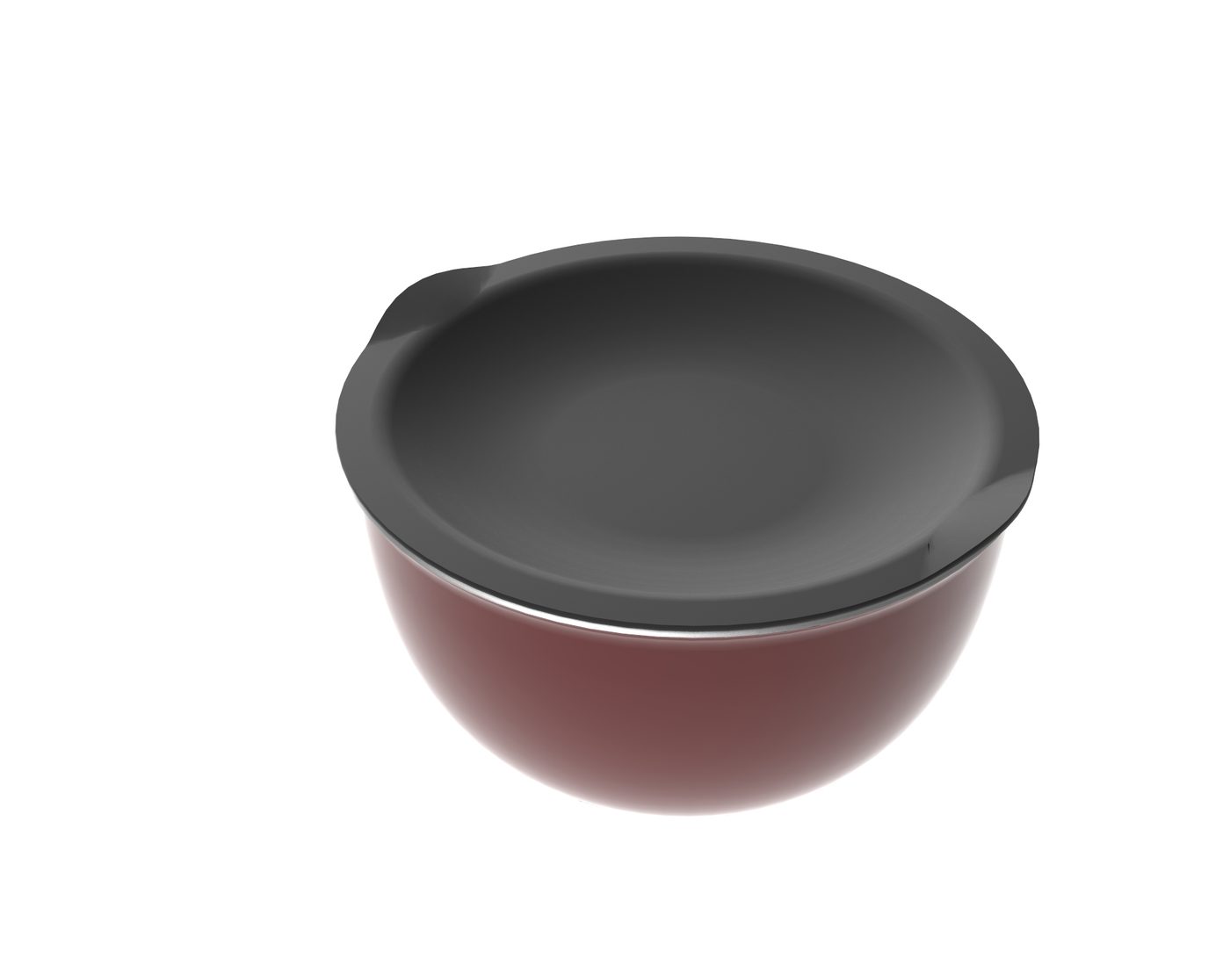 The resolved bowl — deep red body with a soft-touch black lid