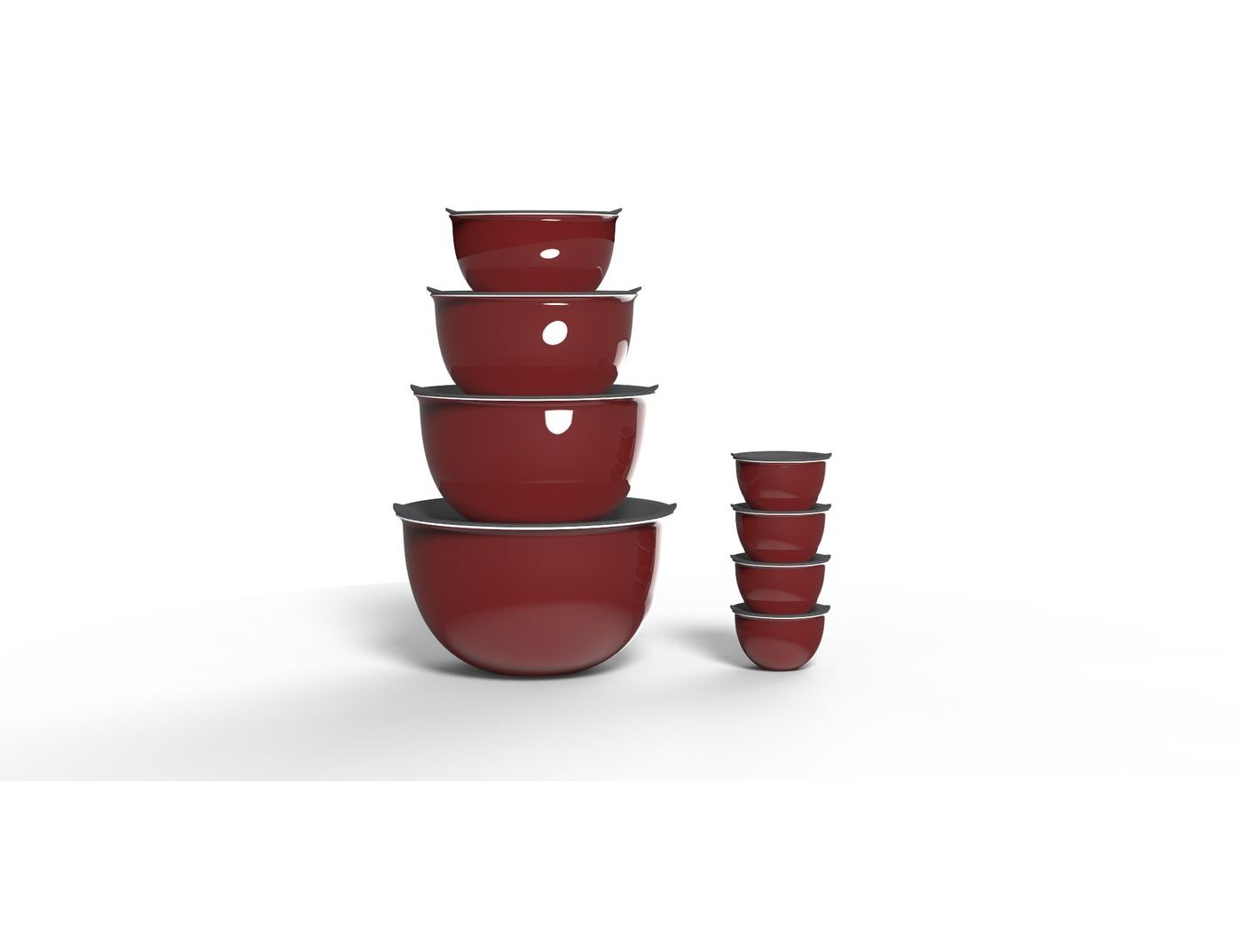 The set stacked with lids on