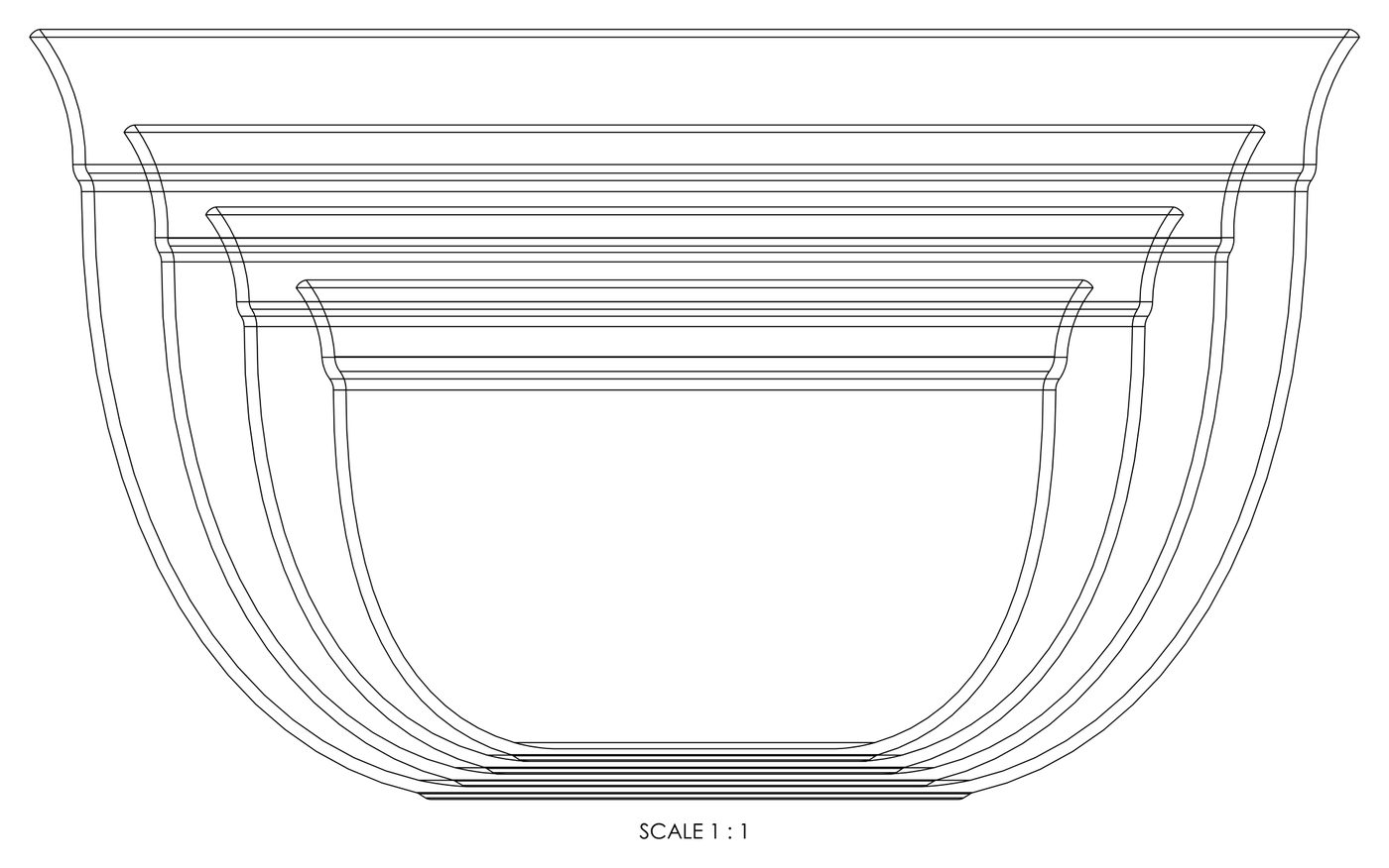 1:1 scale line drawing of the nested stack