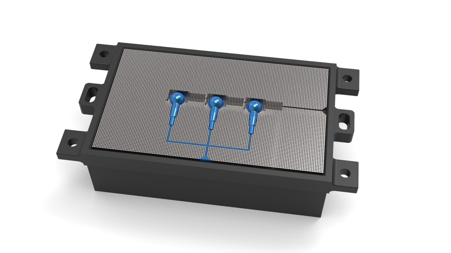 The same plate with the ball joint stems seated in the bed