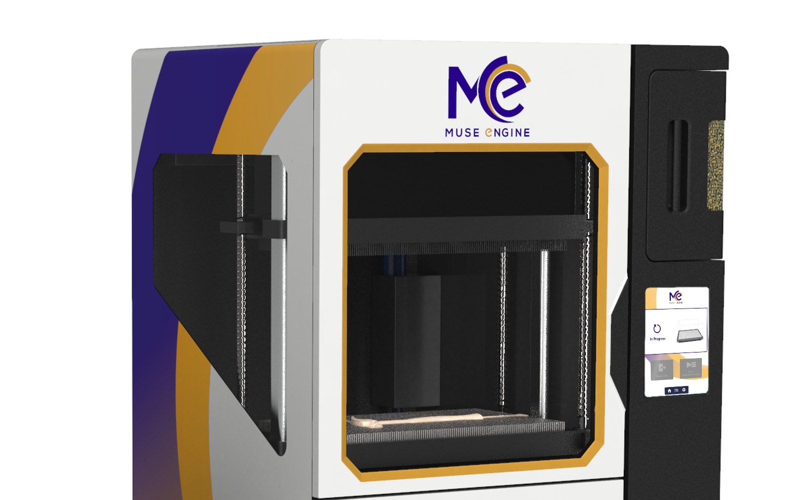 The full-size Muse Engine machine: logo, chamber window and operator screen