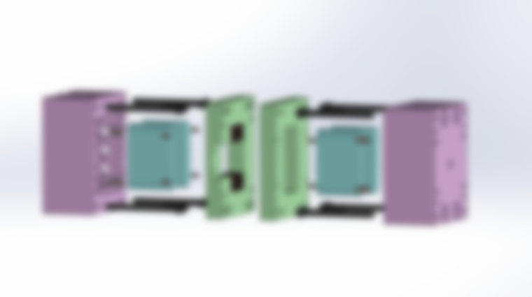 Exploded view of the mold showing plates, inserts and the ejector stack