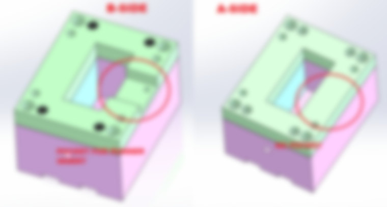 Annotated comparison of the B-side and A-side of the mold